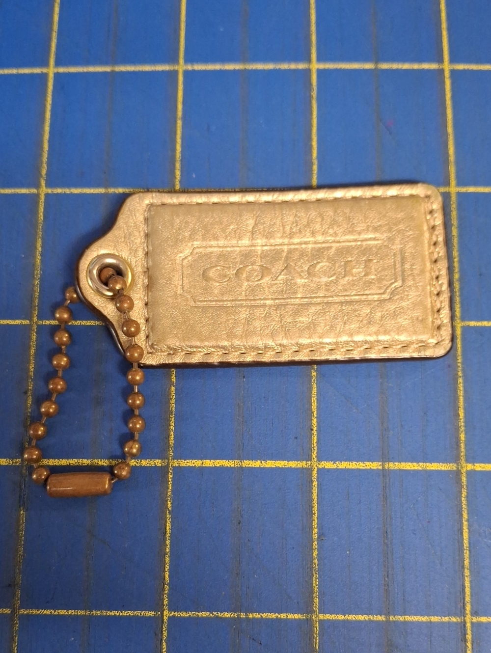 COACH Metallic Gold Leather Bag Tag Charm 2.5x1.25